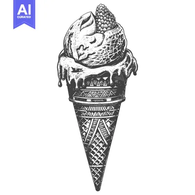 Aset premium populer: Hand-Drawn Illustration of an Ice Cream Cone with a Blackberry Topped