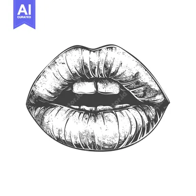 Premium design asset: Hand-drawn illustration of a pair of lips with a slight grin