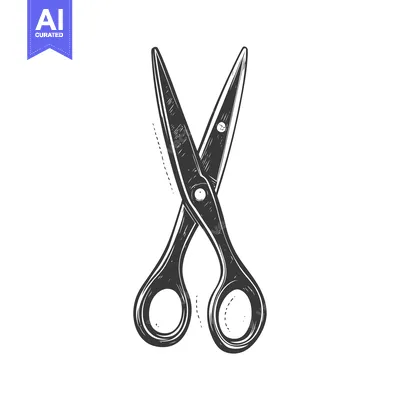 Aset premium populer: Hand-drawn illustration of a pair of open scissors