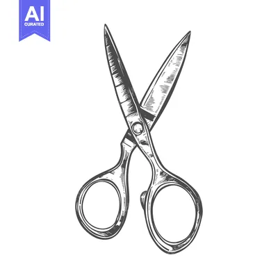 Aset desain premium: Hand-drawn illustration of a pair of sharp scissors