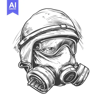 Popular premium asset: Hand-drawn Illustration of a Person Wearing a Gas Mask and Helmet