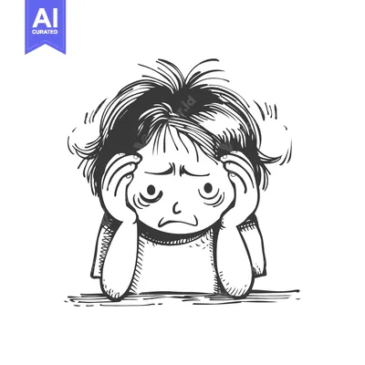 Aset premium populer: Hand-drawn Illustration of a Person with a Tired and Worried Expressio