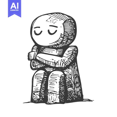 Premium design asset: Hand-drawn Illustration of a Person with Closed Eyes Sitting with Arms