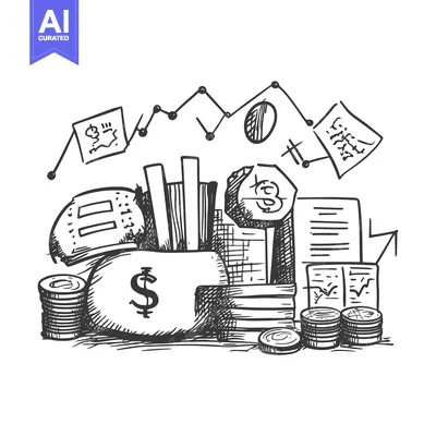 Hand-drawn illustration of a piggy bank with financial growth elements