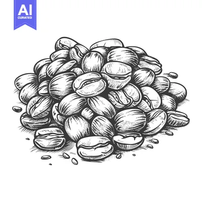 Aset desain premium: Hand-Drawn Illustration of a Pile of Coffee Beans