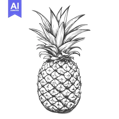 Aset desain premium: Hand-drawn illustration of a pineapple with detailed leaves and textur