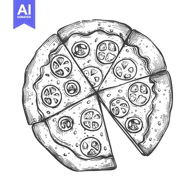 Aset desain premium: Hand-drawn Illustration of a Pizza Cut into Six Slices with Tomato Top