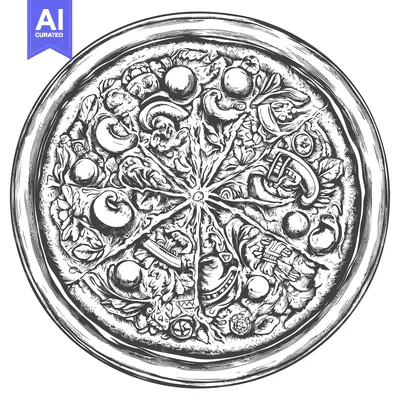Aset desain premium: Hand-drawn Illustration of a Pizza with Toppings