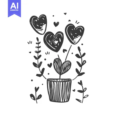 Premium design asset: Hand-Drawn Illustration of a Plant with Heart-Shaped Leaves in a Pot