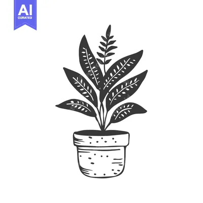 Aset premium populer: Hand-drawn illustration of a potted plant with detailed leaves