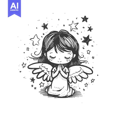 Aset premium populer: Hand-drawn illustration of a praying angel surrounded by stars