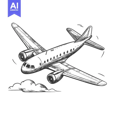 Aset premium populer: Hand-drawn illustration of a propeller plane flying through the clouds