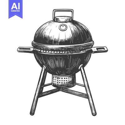 Aset premium populer: Hand-drawn illustration of a round charcoal grill on a stand