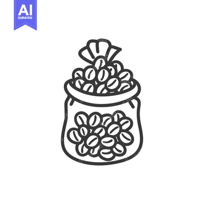 Aset desain premium: Hand-Drawn Illustration of a Sack Filled with Coffee Beans