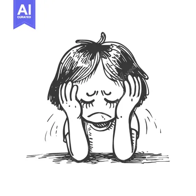 Aset desain premium: Hand-drawn illustration of a sad girl with tears in her eyes