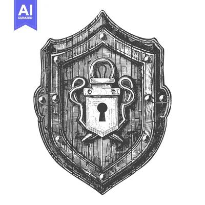 Aset premium populer: Hand-Drawn Illustration of a Shield with a Keyhole Lock