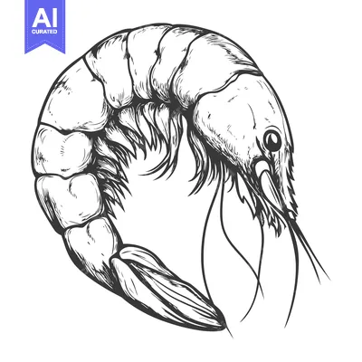 Aset premium populer: Hand-drawn Illustration of a Shrimp in Black and White