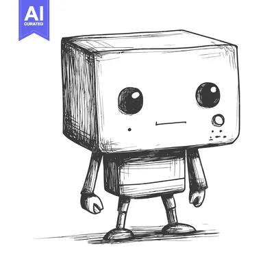 Aset desain premium: Hand-drawn illustration of a simple cartoon robot