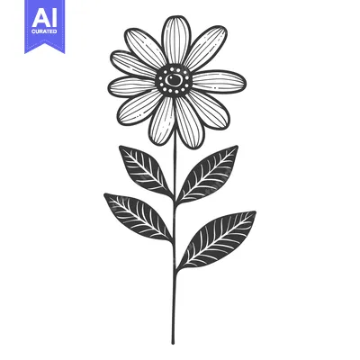 Premium design asset: Hand-drawn illustration of a simple daisy flower with leaves