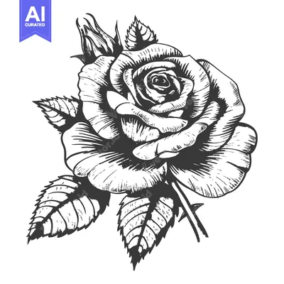 Aset desain premium: Hand-drawn Illustration of a Single Black and White Rose