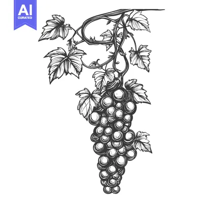 Aset premium populer: Hand-Drawn Illustration of a Single Bunch of Grapes with Vine and Leav
