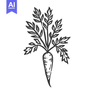 Aset desain premium: Hand-drawn Illustration of a Single Carrot with Green Tops