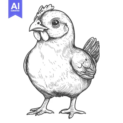 Aset desain premium: Hand-Drawn Illustration of a Single Chick with a Detailed Design