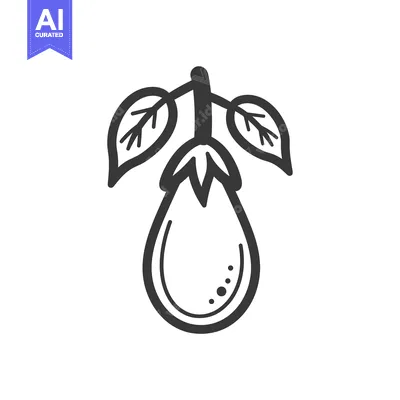 Aset desain premium: Hand-drawn illustration of a single eggplant with leaves