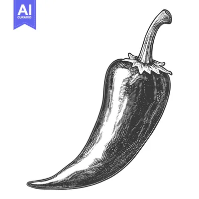 Aset premium populer: Hand-drawn Illustration of a Single Green Chili Pepper