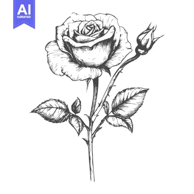 Premium design asset: Hand-Drawn Illustration of a Single Rose with a Bud and Stem