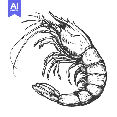 Aset premium populer: Hand-drawn Illustration of a Single Shrimp in a Curved Position