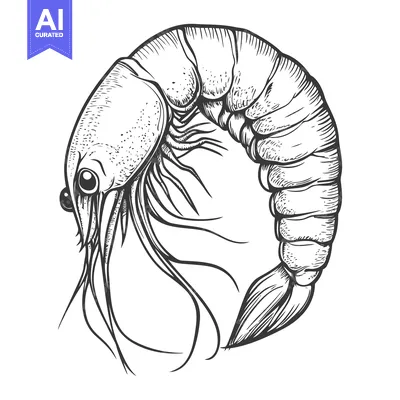 Aset desain premium: Hand-drawn illustration of a single shrimp with detailed body segments