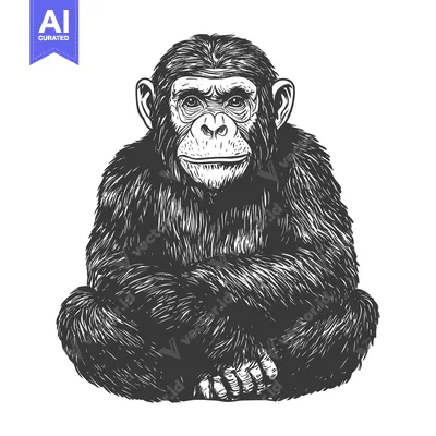 Aset desain premium: Hand-drawn Illustration of a Sitting Chimpanzee