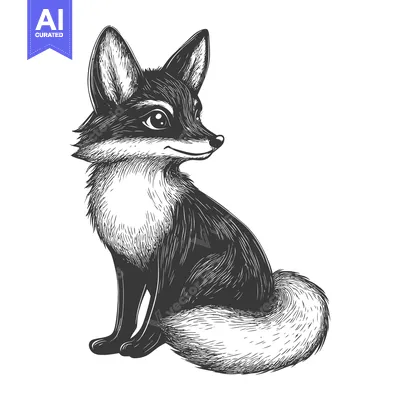 Aset premium populer: Hand-Drawn Illustration of a Sitting Fox with a Fluffy Tail