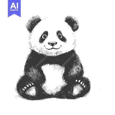 Aset desain premium: Hand-Drawn Illustration of a Sitting Panda Cub