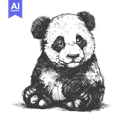 Aset premium populer: Hand-drawn Illustration of a Sitting Panda Cub