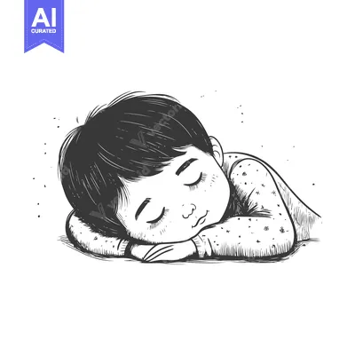 Aset premium populer: Hand-drawn illustration of a sleeping child with closed eyes