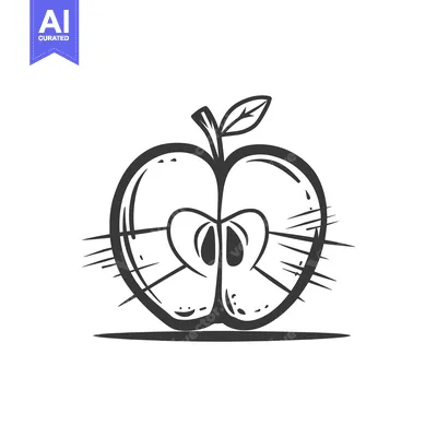 Aset desain premium: Hand-Drawn Illustration of a Sliced Apple with Seeds and a Leaf