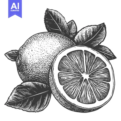 Aset premium populer: Hand-Drawn Illustration of a Sliced Lemon with Leaves