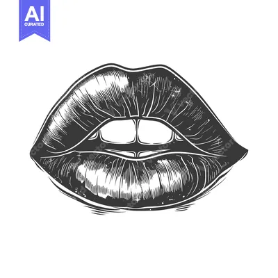 Aset desain premium: Engaging Black and White Illustration of Full Lips with Detailed Shadi