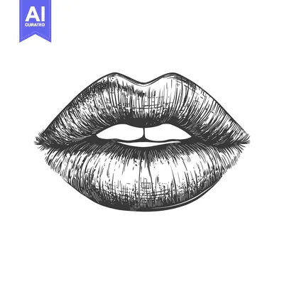 Aset desain premium: Detailed Sketch of Sensual Lips with Realistic Texture.