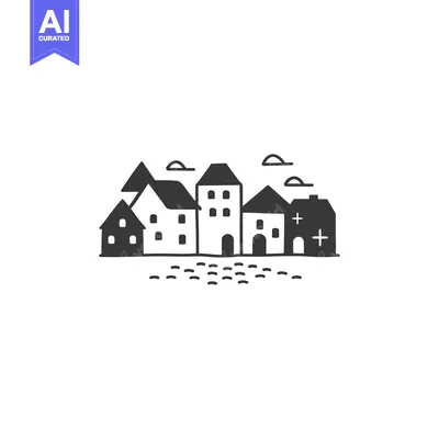 Premium design asset: Hand-Drawn Illustration of a Small Town with Houses and Clouds