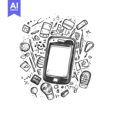 Aset premium populer: Hand-Drawn Illustration of a Smartphone Surrounded by Various Objects