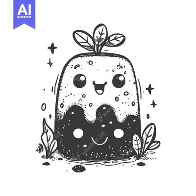 Popular premium asset: Hand-drawn Illustration of a Smiling, Anthropomorphic, Black and White