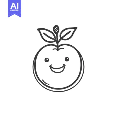 Aset premium populer: Hand-drawn Illustration of a Smiling Apple with Leaves