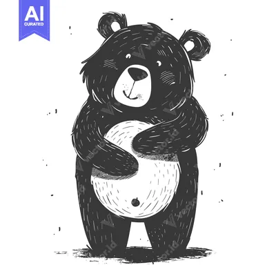 Aset premium populer: Hand-Drawn Illustration of a Smiling Black Bear