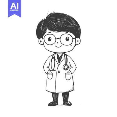 Premium design asset: Hand-drawn Illustration of a Smiling Boy Doctor
