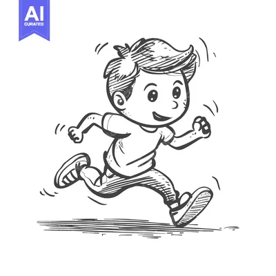 Aset premium populer: Hand-drawn illustration of a smiling boy running