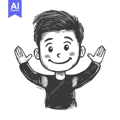 Popular premium asset: Hand-Drawn Illustration of a Smiling Boy with Arms Outstretched