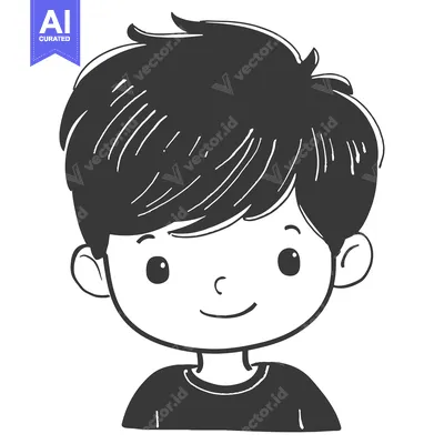 Aset desain premium: Hand-drawn Illustration of a Smiling Boy with Short Hair